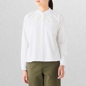 Muji - Boxy crewneck white blouse w/ ribbed cuffs